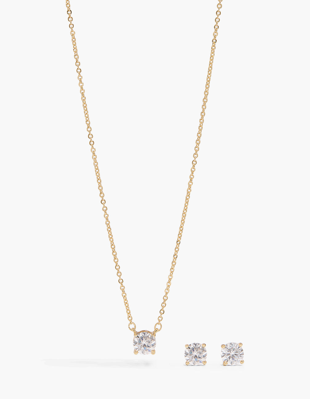 Gold Plated Round Cubic Zirconia Necklace & Earrings Pack