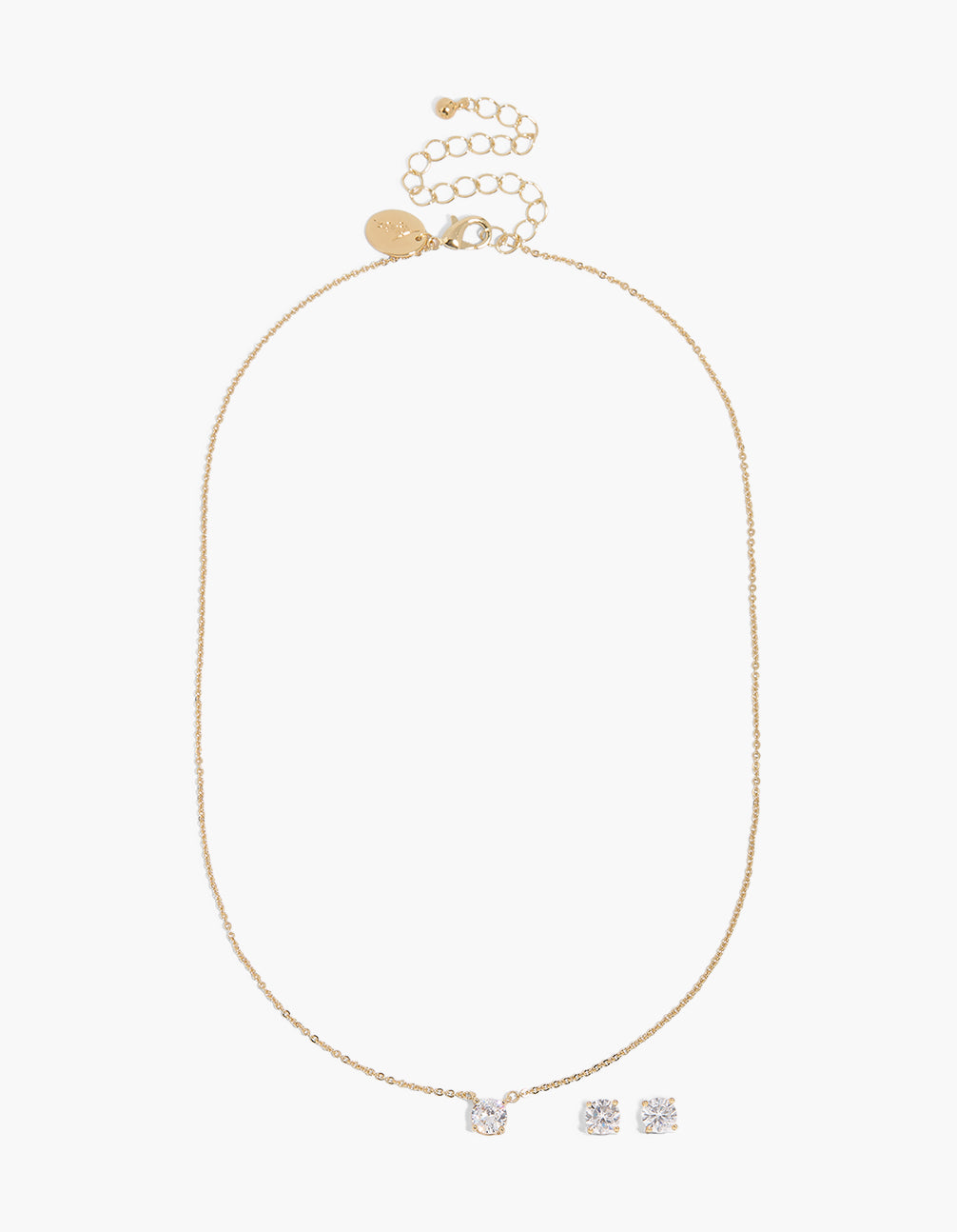 Gold Plated Round Cubic Zirconia Necklace & Earrings Pack