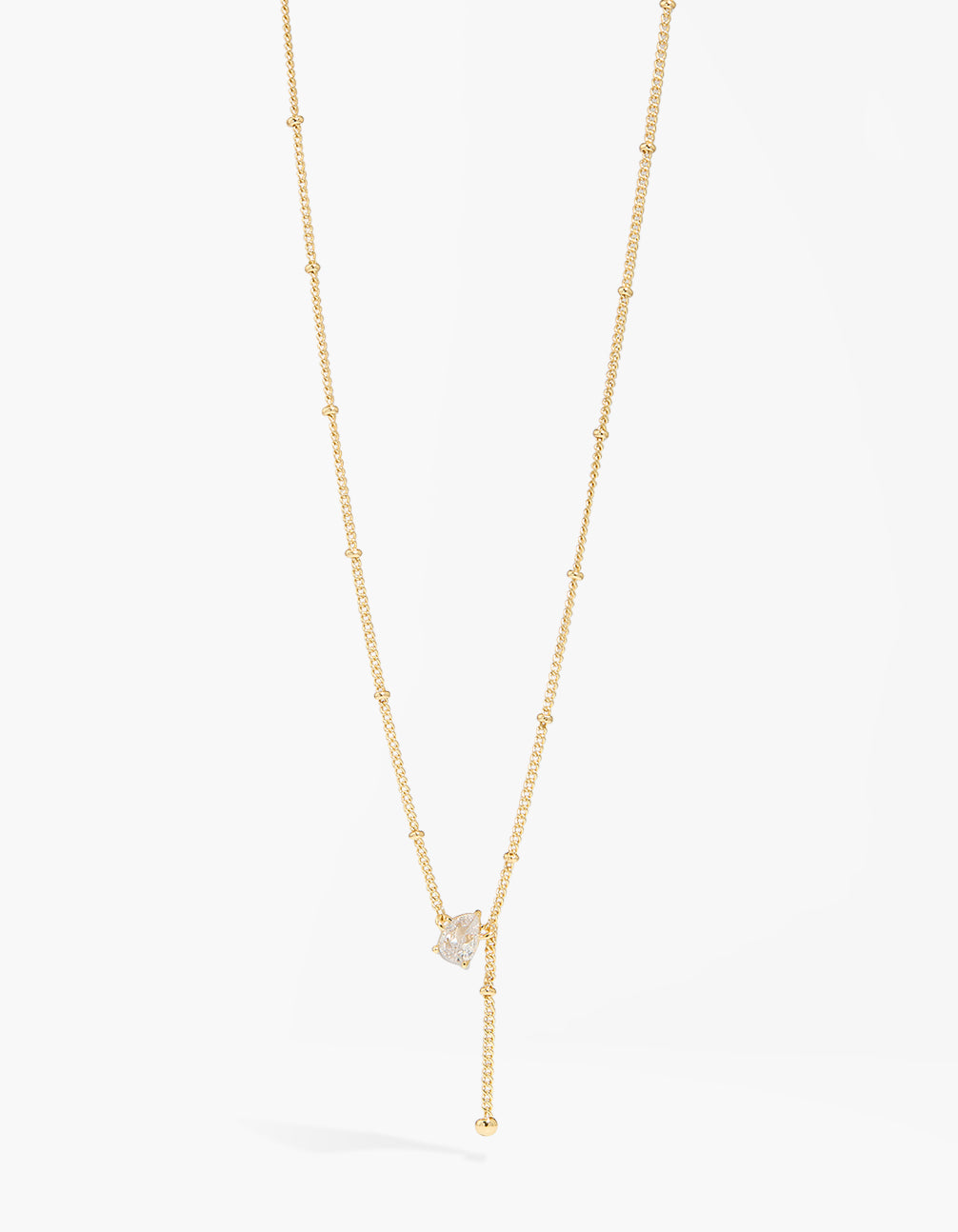 Gold Plated Ball Chain Cubic Zirconia Y-Necklace