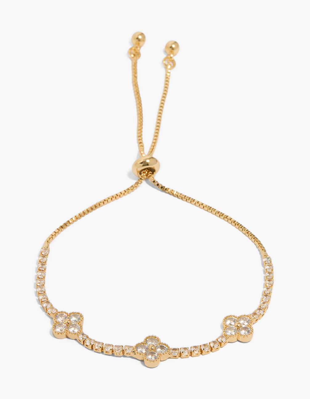 Gold Plated Cubic Zirconia Flower Toggle Bracelet