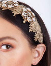 Gold Floral Fabric Pearl Headband - link has visual effect only