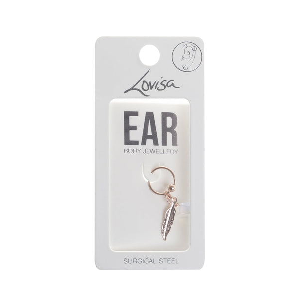 Rose Gold Surgical Steel Feather & Stone Upper Ear Ring