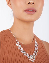 Rhodium Diamante V Shape Bib Necklace - link has visual effect only