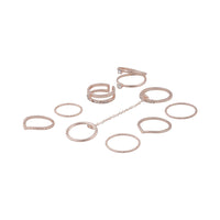 Rose Gold 8-Pack Rings With Knuckle Chain Link - link has visual effect only