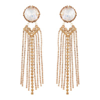 Large Glass Stone With Gold Diamante Tassels Earrings - link has visual effect only