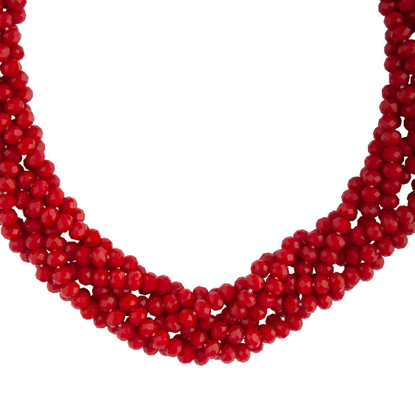 Red Faceted Bead Plait Necklace