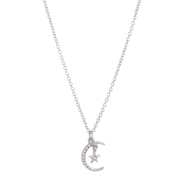 Silver Diamante Moon Star Pendant Necklace