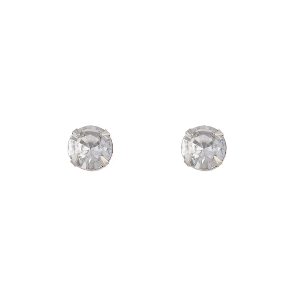 Silver 5 Claw Round Diamante Stud Earrings