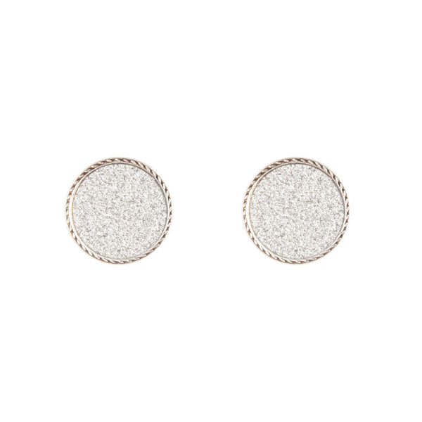 Silver Glitter Inlay Disc Earrings