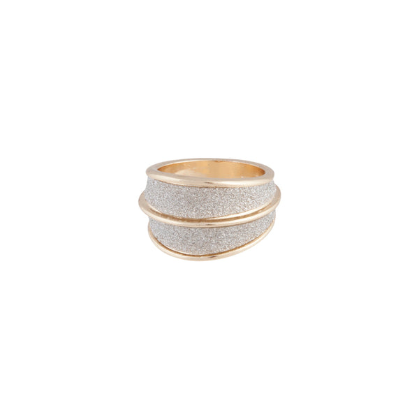 Silver Glitter Double Row Gold Trim Ring