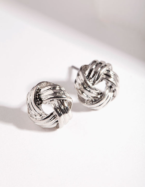 Silver Textured Knot Stud Earrings