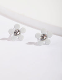 White Coated Mini 70s Dia Flower Stud Earrings - link has visual effect only