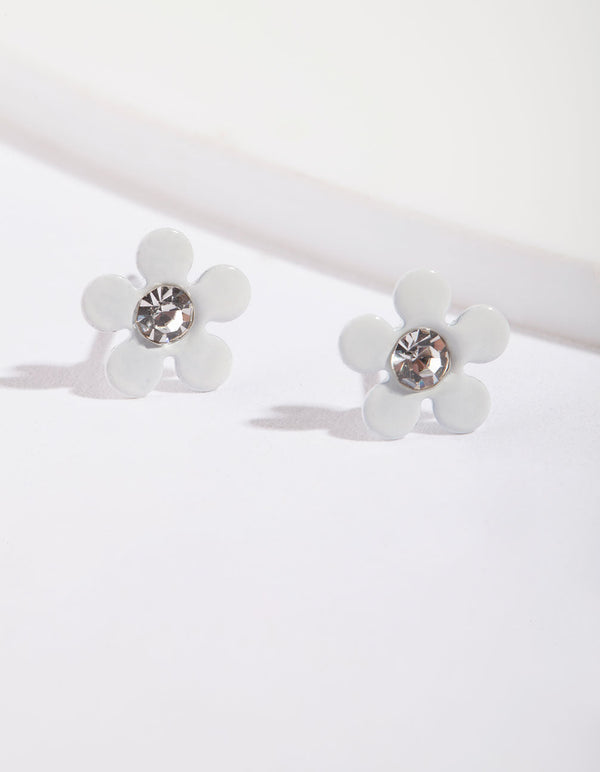 White Coated Mini 70s Dia Flower Stud Earrings