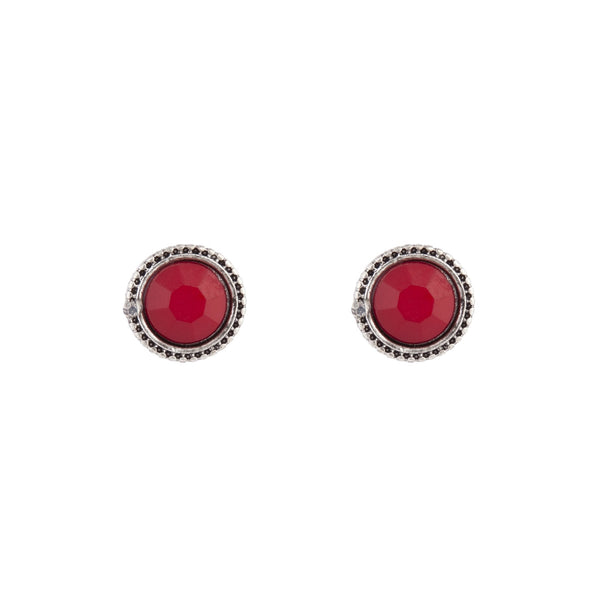 Red Round Facet Stud Earrings