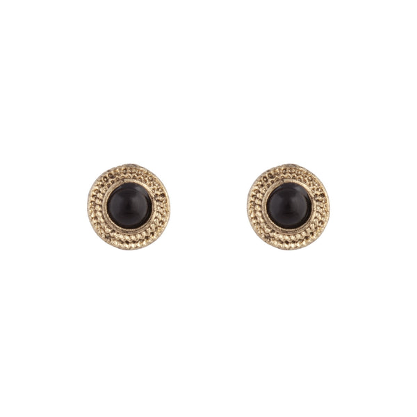Black Gold Stone Circle Stud Earrings