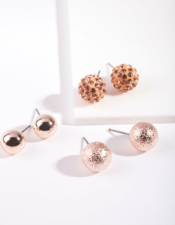 Rose Gold Multi Ball Stud Earring Pack