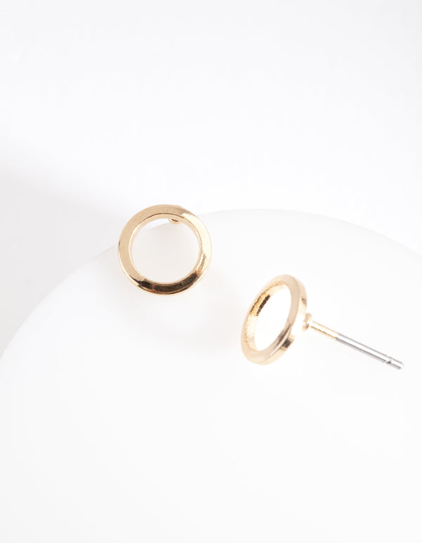 Gold Smooth Open Circle Stud Earrings