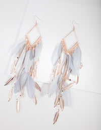 Rose Gold Diamante Chain Feather Earrings - link has visual effect only