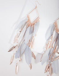 Rose Gold Diamante Chain Feather Earrings - link has visual effect only