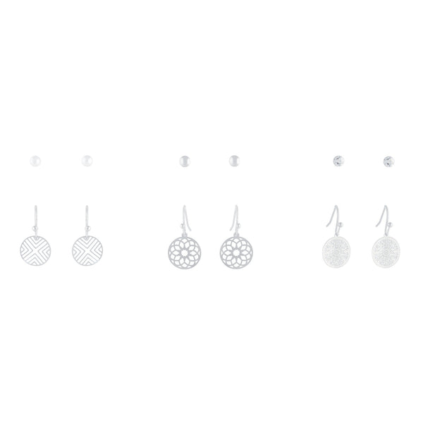 SILVER STUD AND FILIGREE DROP Earring 6PACK