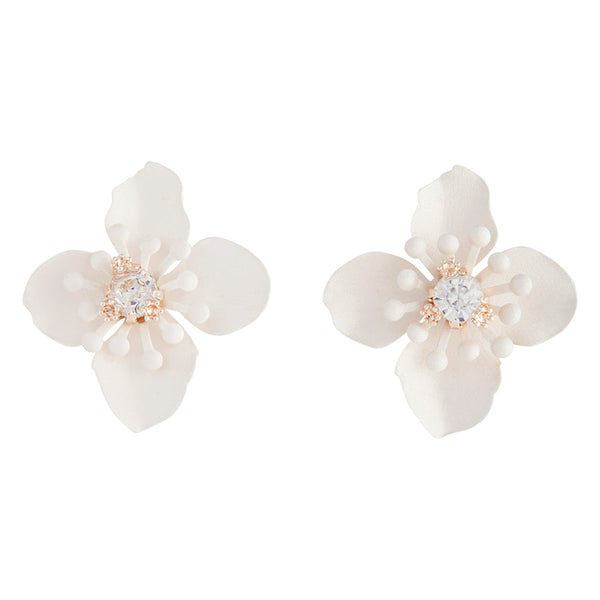White Matte Metal Orchid Stud Earrings