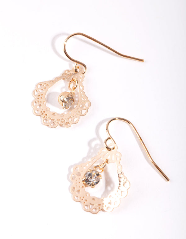 Gold Mini Ornate Drop Earrings