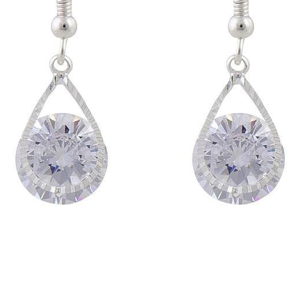 Cubic Zirconia In Silver Teardrop Earrings
