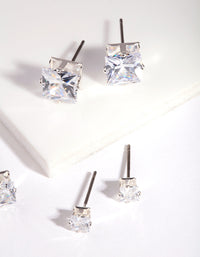 Silver Square Cut Diamante Stud Earring Pack - link has visual effect only