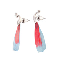 Peacock Silver Blue Pink Feather Earrings - link has visual effect only