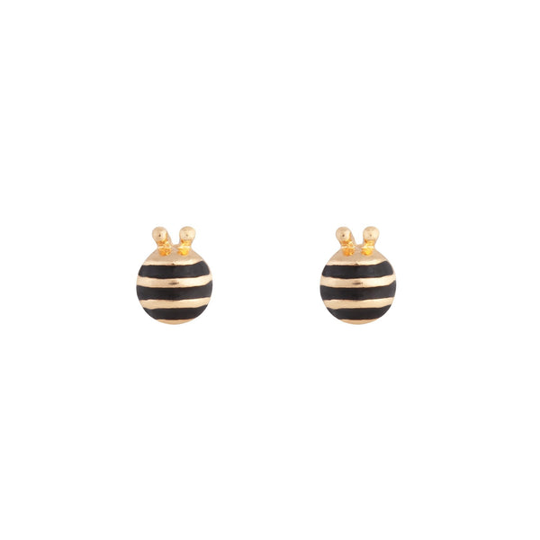 Gold Black Bee Stud Earrings