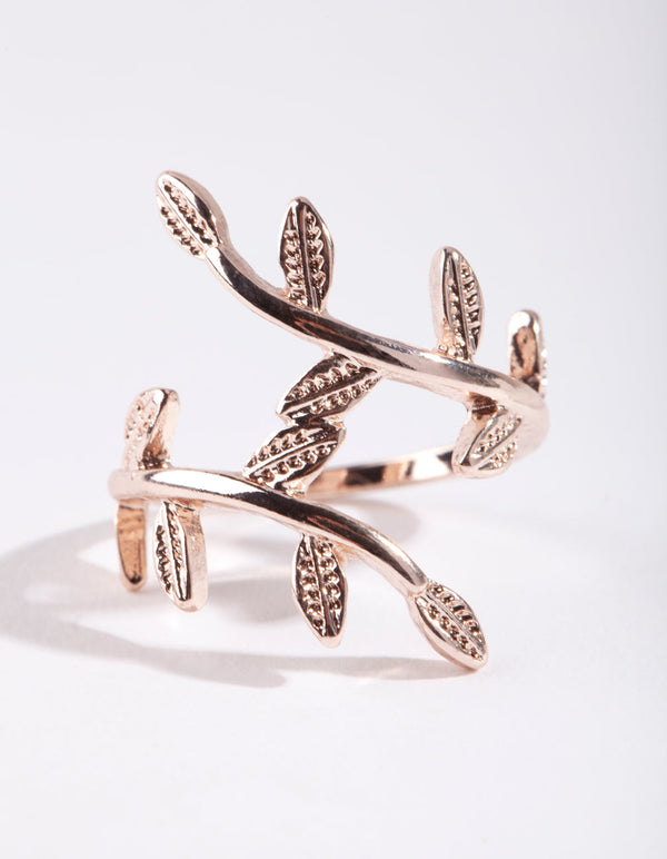 Rose Gold Leaf Double Band Ring