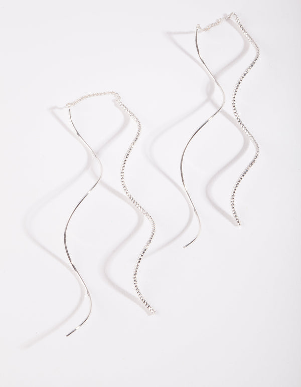 Silver Double Wave Thread Through Earrings