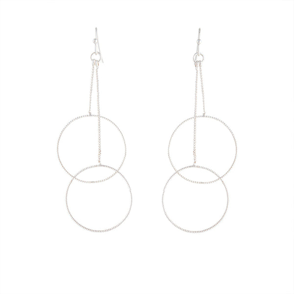 Silver Duo Circle Chain Drop Earrings