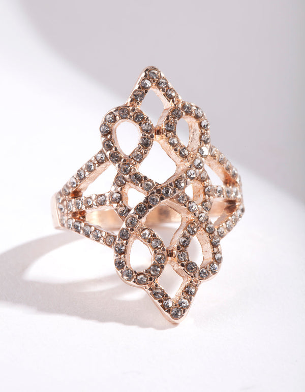 Rose Gold Geometric Diamante Ring