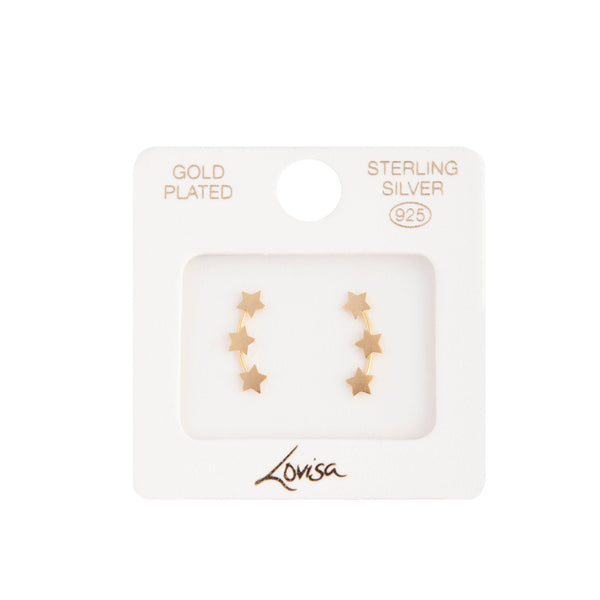 Gold Plated Sterling Silver Triple Star Stud Earrings