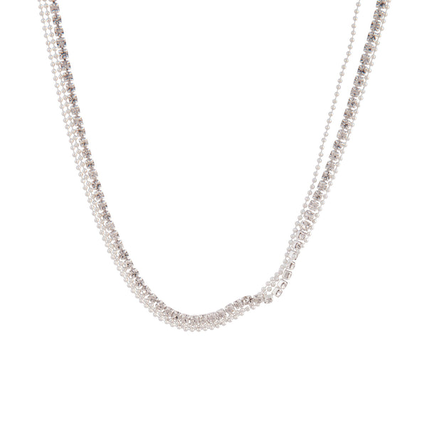 Silver Multi Row Diamante Chain Necklace