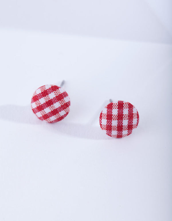 Red Gingham Button Earrings