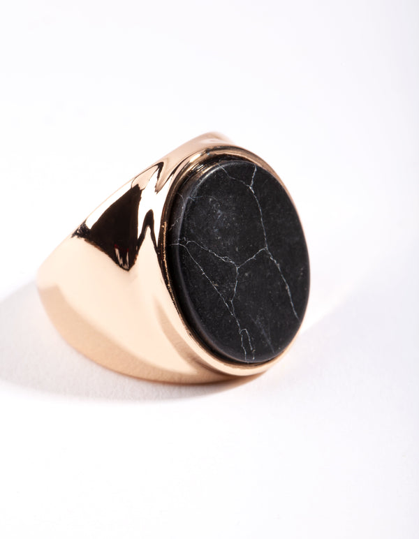 Gold Oval Stone Thick Ring