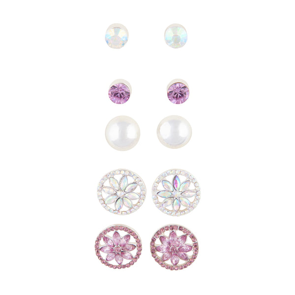 Silver Decorative Diamante 5-Pack Clip On Earring