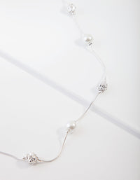 Silver Diamante & Pearl Bead Station Necklace - link has visual effect only