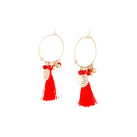 Red Fine Gold Charm Tassel Hoop Earrings - link has visual effect only