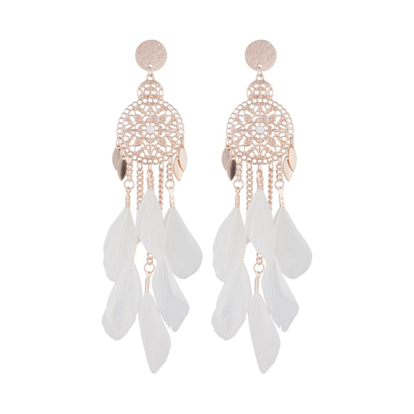 Rose Gold Feather Dreamcatcher Earrings
