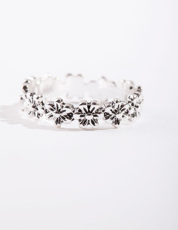Silver Continuous Flower Ring