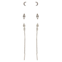 Silver Chain Drop Moon Earring Pack - link has visual effect only
