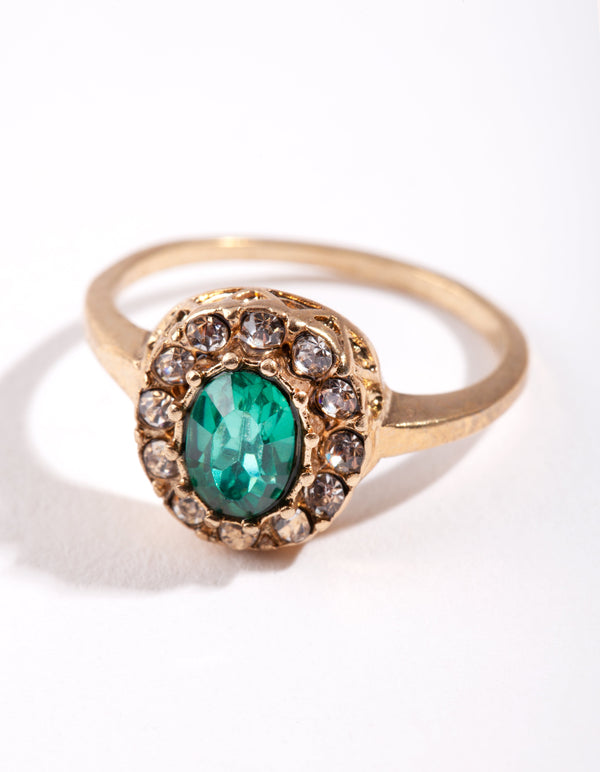 Gold Green Oval Engagement Ring