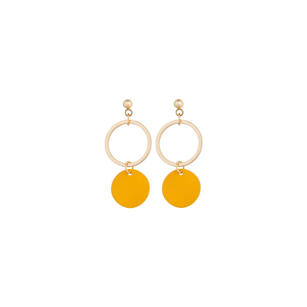 Gold Yellow Circle Disc Earrings