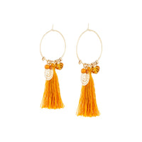 Gold Yellow Fine Charm Tassel Hoop Earrings - link has visual effect only