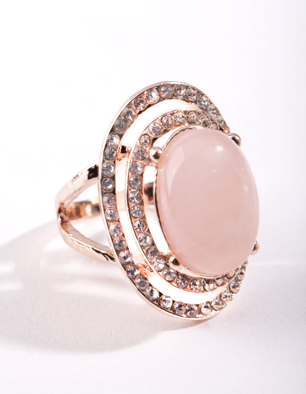 Rose Gold Pink Stone Diamante Ring