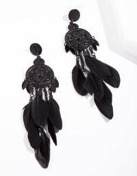 Black Filigree Cascading Feather Earrings - link has visual effect only