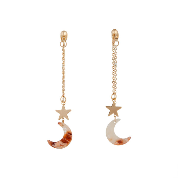 Gold Pink Acrylic Star Moon Earrings